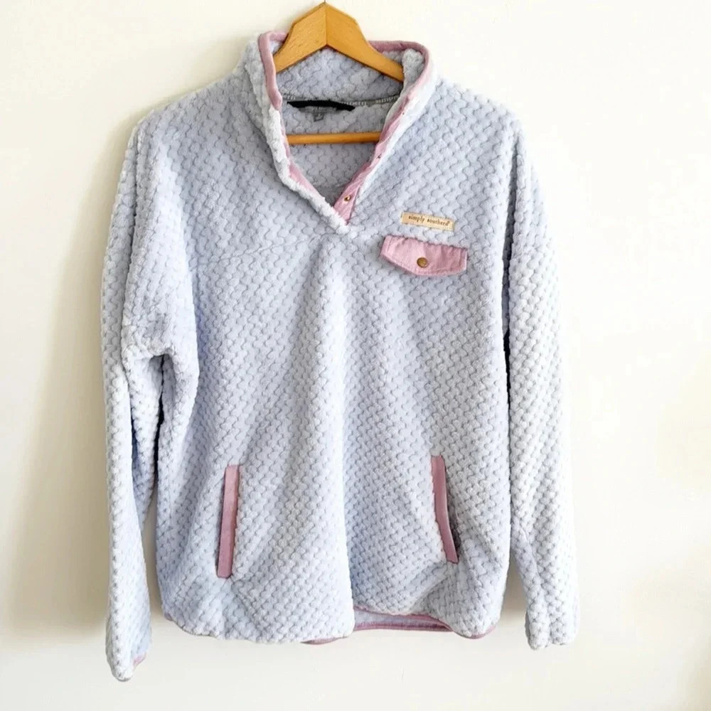 Simply Southern Light Blue and Pink Textured Sweatshirt